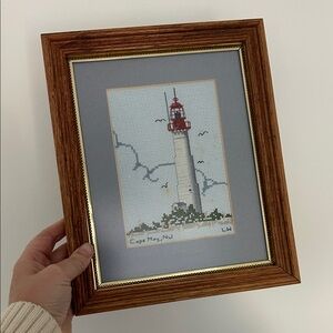 Vintage Cape May Lighthouse Cross-Stitch Art